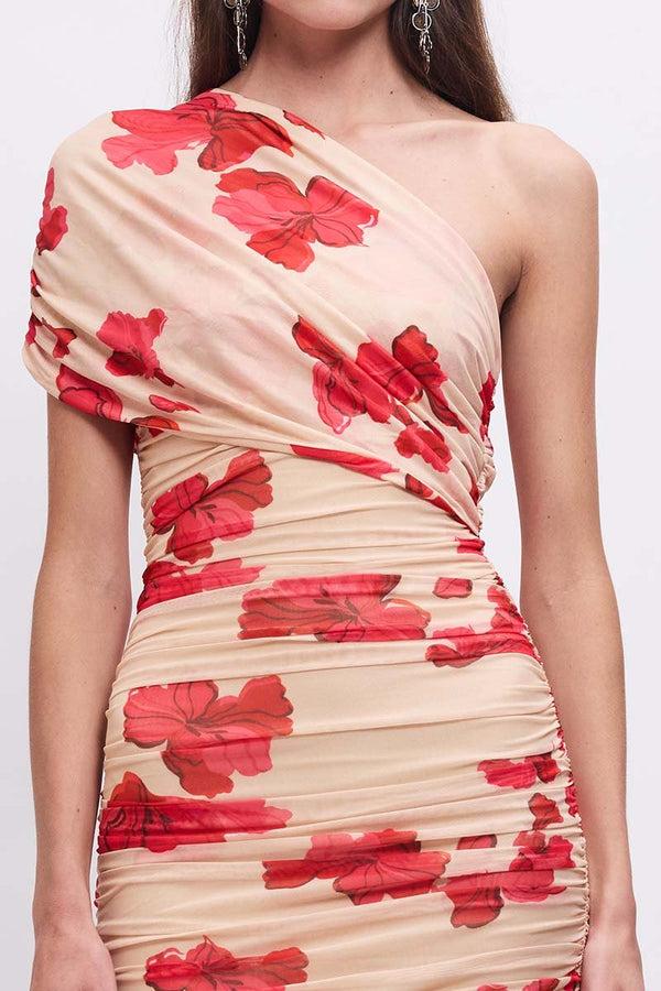 Suboo Suzie One-Shoulder Floral Mesh Mini Dress