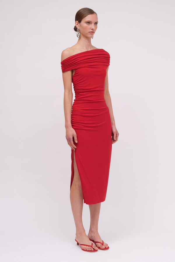 Suboo Theta Crepe Jersey Off Shoulder Midi