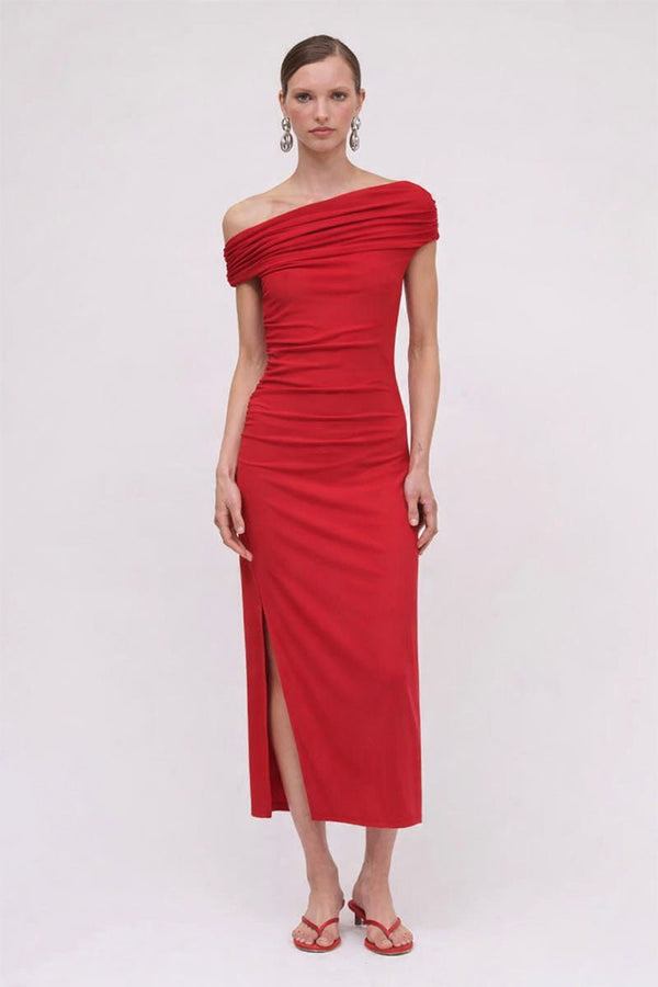 suboo Theta Crepe Jersey Off Shoulder Midi