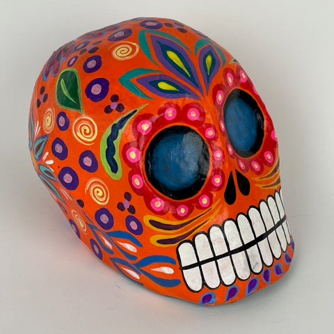 sugar skull Big Eyes Papier Mâché Skull - Orange - Museum Quality