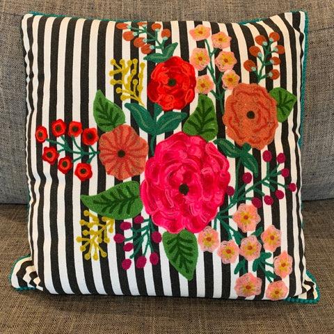 sugar skull Frida’s Livingroom – Striped Bouquet Square Pillow