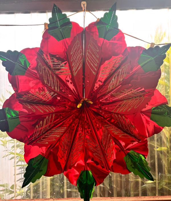 sugar skull Metallic Christmas Poinsettia - Huge dangling decoration - 34 inches