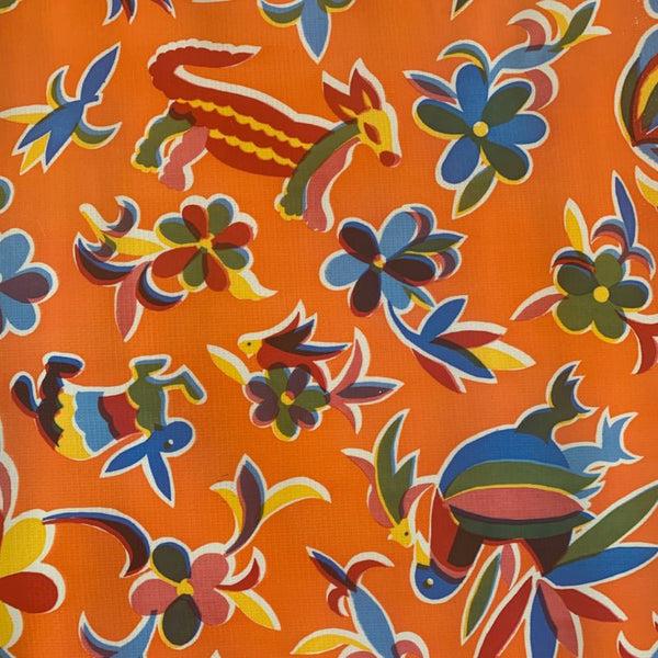 sugar skull Mexican Oilcloth - Animales on Orange - Otomi Indian design