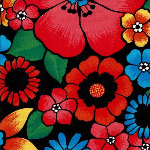sugar skull Mexican Oilcloth - Flower Fields on Black