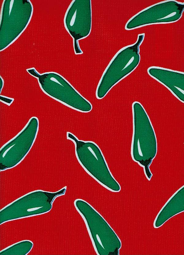sugar skull Mexican Oilcloth - Green Chile Peppers on Red