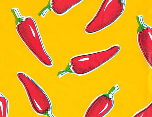 sugar skull Mexican Oilcloth - Red Chile Peppers on Yellow