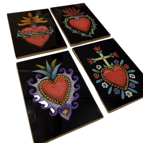 sugar skull MIni MIrrors - Tattoo style Flaming Hearts from Peru