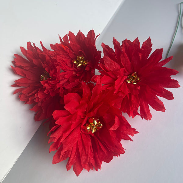 sugar skull Poinsettia Paper Flowers w/ Gold Center - bag of 1 dozen