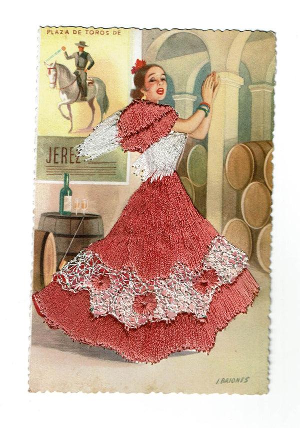 sugar skull Post card - Silk Embroidered - Lady with Pink Dress