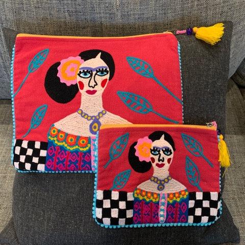 sugar skull Precious Pouches – Frida with Purple Cotton W zipper