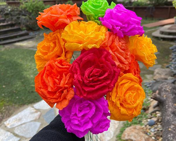 sugar skull Rose Bouquet - Dozen of assorted hand made paper flowers