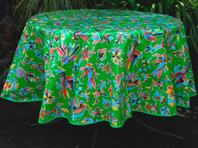 sugar skull Round Oilcloth Tablecloth – Animales on Green - Green trim