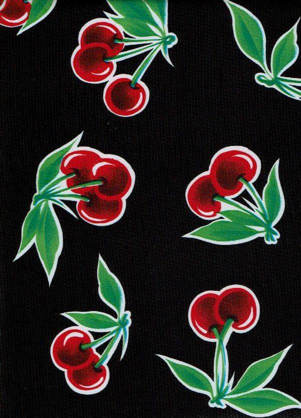 sugar skull Round Oilcloth Tablecloth – Cherries on Black