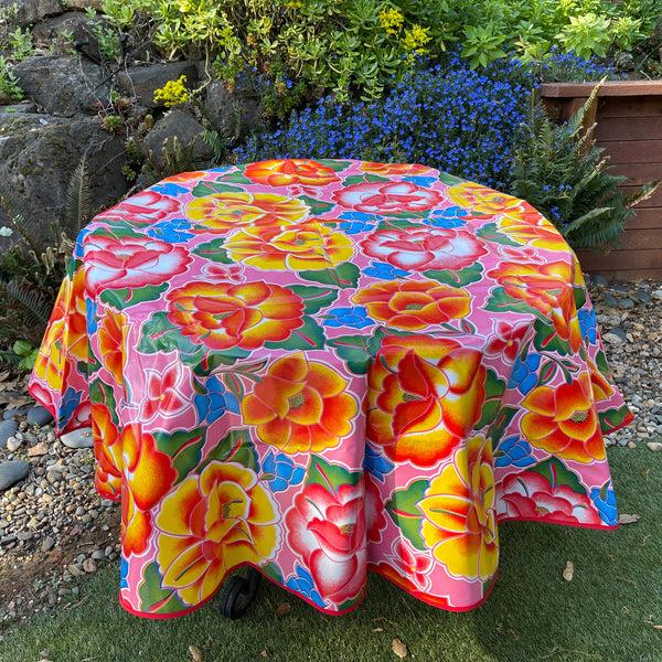sugar skull Round Oilcloth Tablecloth - Frida Rosa Mexicana