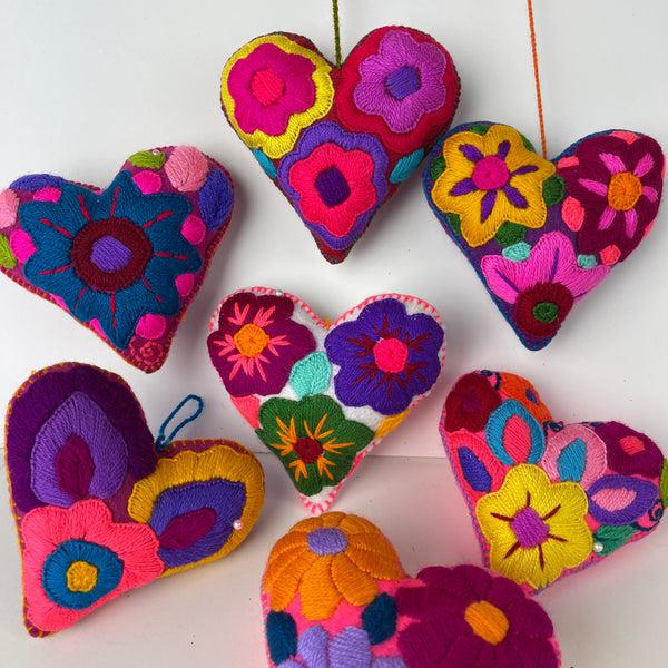 sugar skull Secret Message Felted Heart -LARGE 4 1/2 inch - Embroidered w/hidden pocket