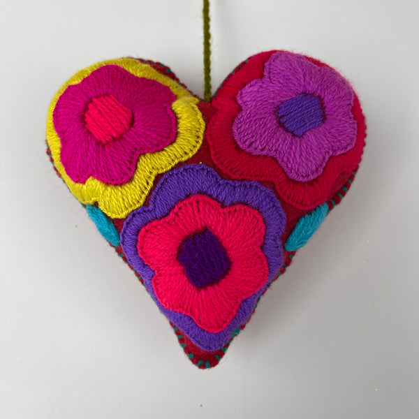 sugar skull Secret Message Felted Heart - medium 3 1/2"- Embroidered w/hidden pocket