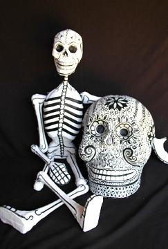 sugar skull "Skully" Dangling Papier Mache Skeleton - 4 Foot