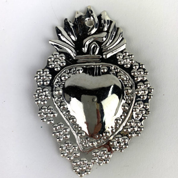sugar skull Amor Silver Heart Milagro 3 inch