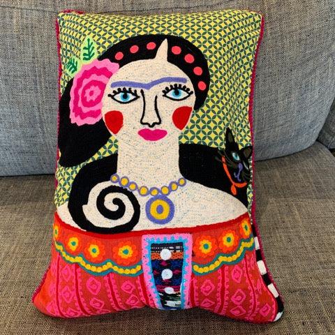 sugar skull Frida Pillow – Frida with Black Cat