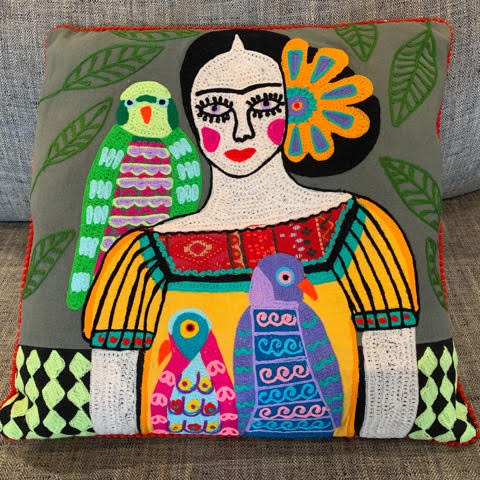 sugar skull Frida Pillow with Parrots