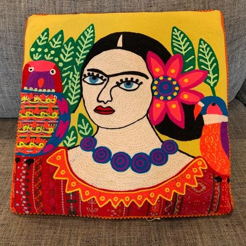 sugar skull Frida Pillow with Purple Necklace