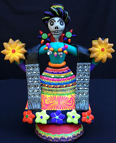 sugar skull Frida with Rebozo Candle Holder