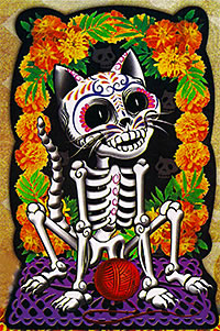 sugar skull Hanging Cardboard Skeleton Cat