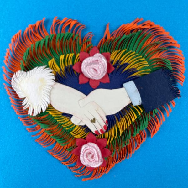 sugar skull Holding Hands - Fringed Heart Card