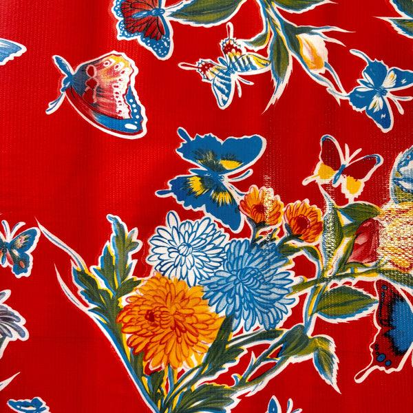 sugar skull Mexican Oilcloth - Butterflies on Red