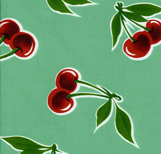 sugar skull Mexican Oilcloth - Cherries on Aqua