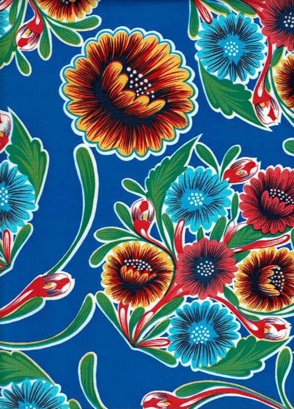 sugar skull Mexican Oilcloth - Floral on Blue