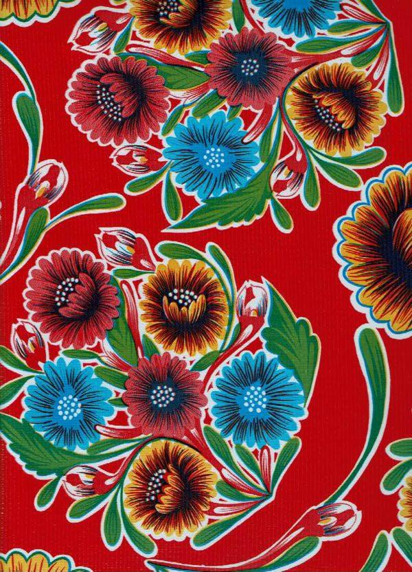 sugar skull Mexican Oilcloth - Floral on Red