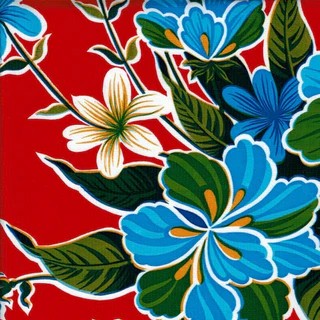 sugar skull Mexican Oilcloth - Hibiscus on Red