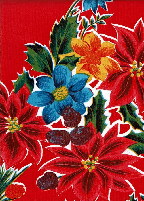 sugar skull Mexican Oilcloth - Red Poinsettia