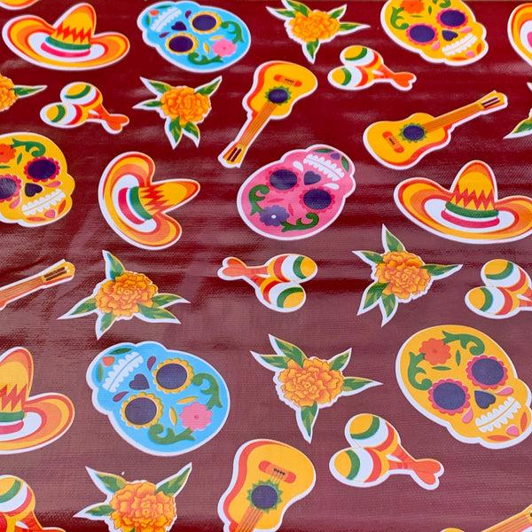 sugar skull Mexican Oilcloth - Sugar Skull on Wine