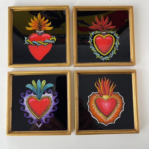 sugar skull Milagro Heart Coasters - set of 4