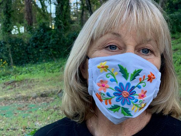 sugar skull Oaxacan Embroidered White Mask