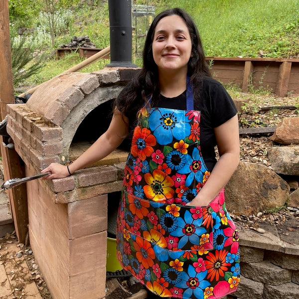 sugar skull Oilcloth Apron – Flower Fields on Black