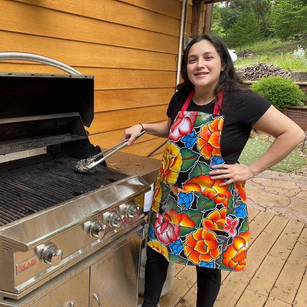 sugar skull Oilcloth Apron – Frida on Black