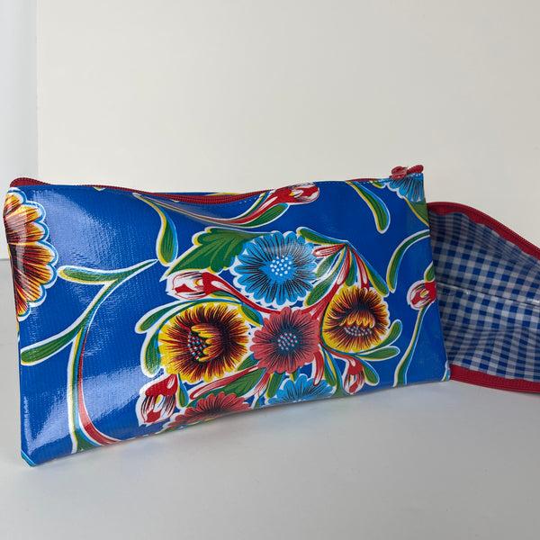 sugar skull Oilcloth Zipper Bag - Floral Blue