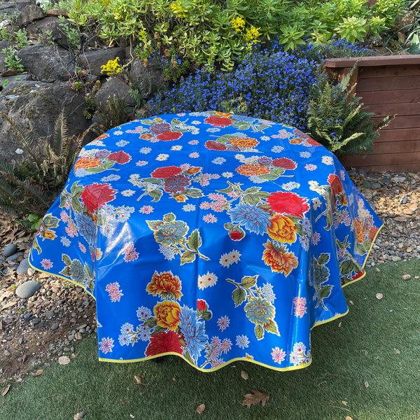 sugar skull Round Oilcloth Tablecloth - Mum Blue