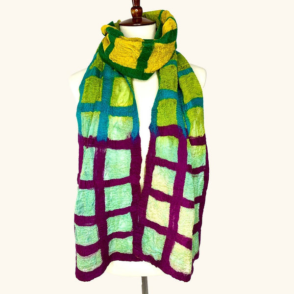 sugar skull Scarf - Window Pane - Purple Green & Blue