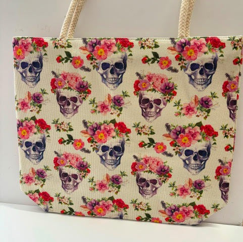 sugar skull Skull With Roses Jute Tote Bag