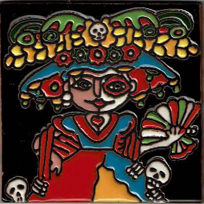 sugar skull Tile - Catrina on Black