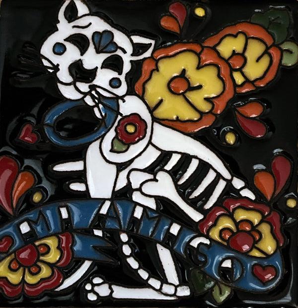 sugar skull Tile - Gato Bone Cat
