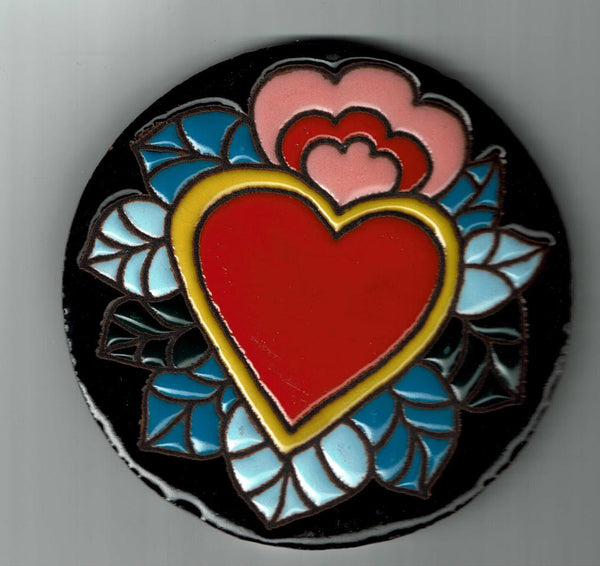 sugar skull Tile - Heart with Blue Leaf