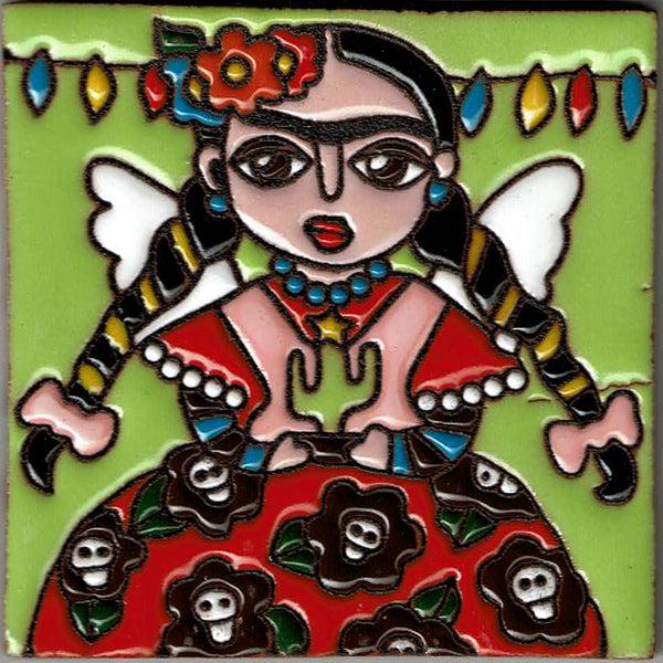 sugar skull Tile - Holiday Angel W/Green