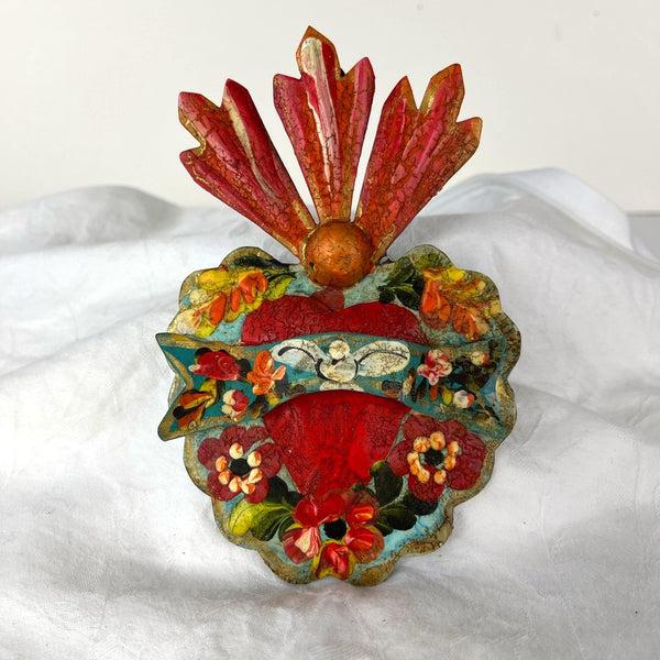 sugar skull Tin Flaming Heart W/Sash