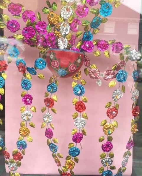 sugar skull Tin Flower garland - magenta