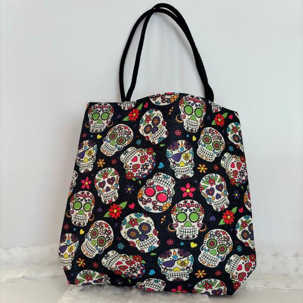 sugar skull Totes - Black with Skulls - Canvas